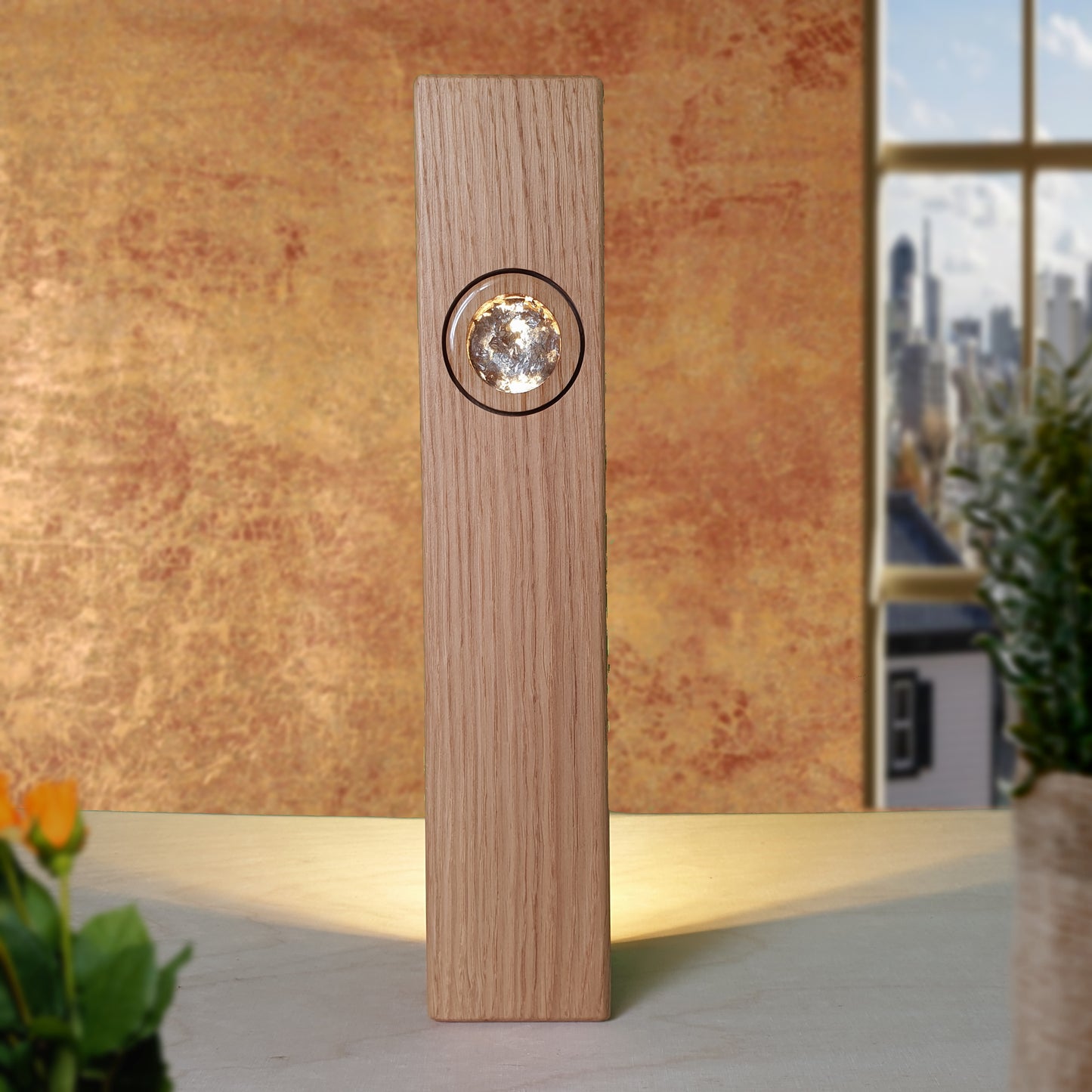 LED Lampe-Leuchte stufenlos dimmbar aus massivem Eichenholz